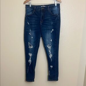 KDF Distressed Blue Plus Size Jeans
